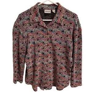 Vtg Chicos Design Button Up Womens 1 Knit Floral Flower Motif Eclectic Grandma
